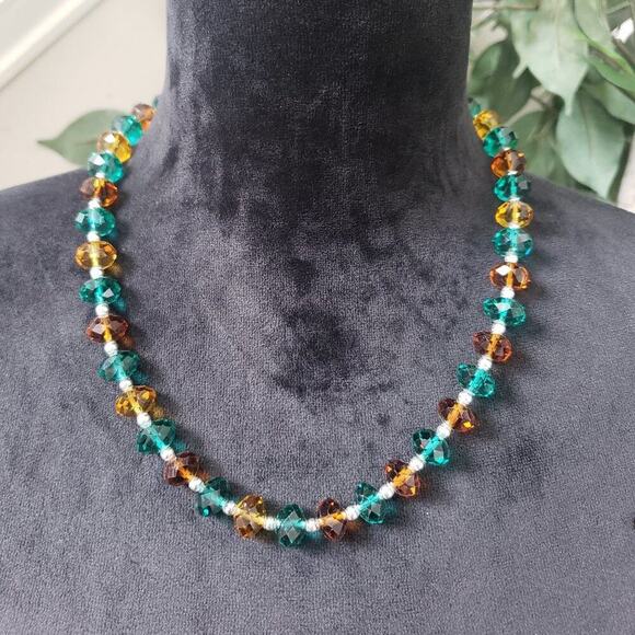 Womens Gorgeous Multicolor Crystal Beaded Collar Necklace with Lobster Clasp - Picture 1 of 7
